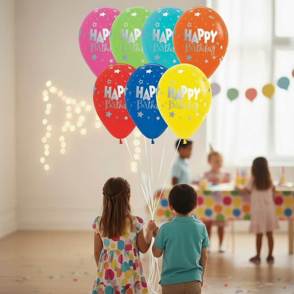 Staggered Happy Birthday balloons